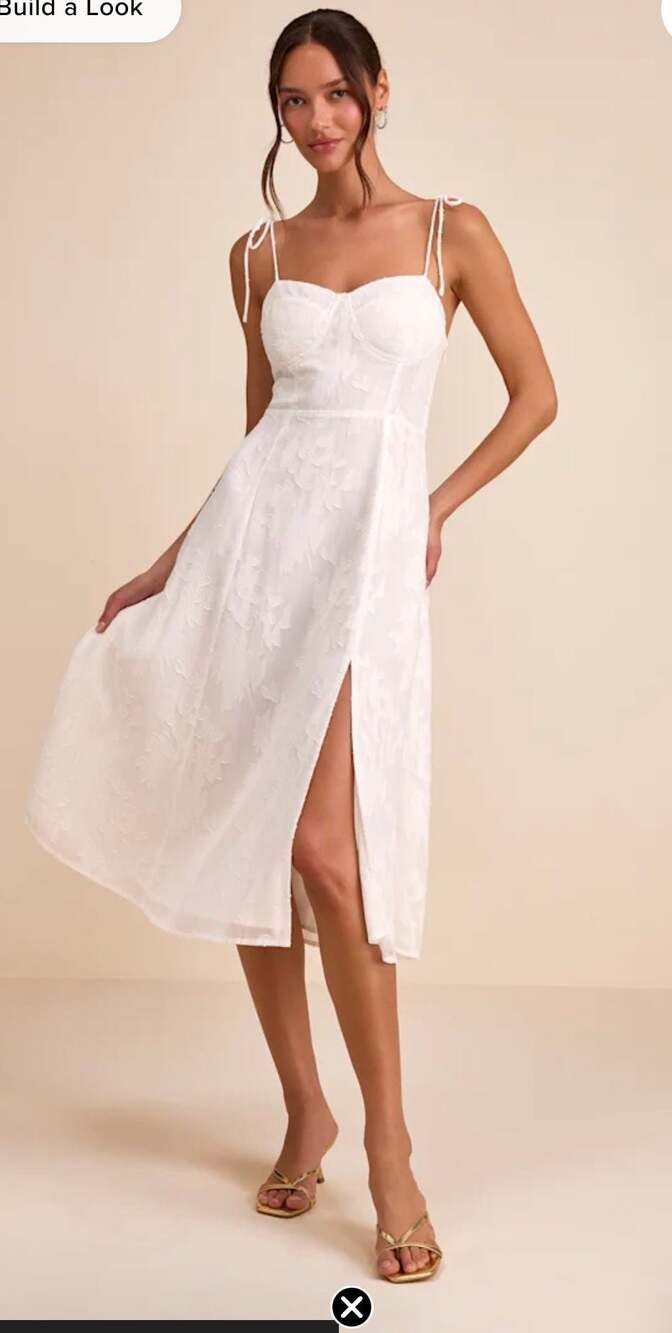Lulus Loveliest Looks White Floral Jacquard Tie-Strap Midi Dress size L NEW NO T